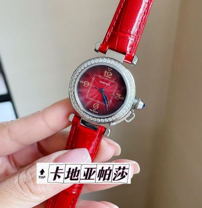 Cartier 35MM in Diameter Stainless Steel Imported Swiss Quartz Movement Women's Red Cartier Watch